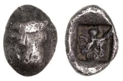 Greek Silver & Bronze Coins Euboia, Eretria, (500-465 B.C.), silver obol, (0.57 grams), obv. bull's head facing, rev. octopus in incuse square, (S.1825 [�125], BMC 33-38, SNG Cop. 473, Lanz Auction Sa