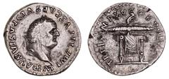 Roman Silver & Bronze Coins - Imperial Titus, (A.D. 79-81), silver denarius, Rome mint, issue of A.D. 80, (3.05 g), obv. IMP TITVS CAES VESPASIANVS AVG P M, laureate head to right, rev. TR P IX IMP XV