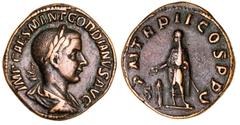 Roman Silver & Bronze Coins - Imperial Gordian III, (A.D. 238-244), AE Sestertius, issued 239, Rome mint, (19.92 g), obv. laureate bust to right of Gordian III, draped and cuirassed, around IMP CAES M