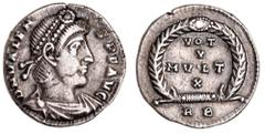 Roman Silver & Bronze Coins - Imperial Valens, (364-378), silver siliqua, Rome Mint, issued A.D. c.367-375, (2.05 g), obv. pearl-diademed head of Valens to right, around DN VALEN S PF AVG, rev. VOT V 