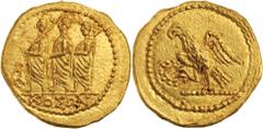 Ancient Gold Coins - Greek Thrace, Kingdom of, Koson, (c.42 B.C.), gold stater, (8.27 g), Northern Greece mint, obv. three togate figures advancing to left, the first and third carrying an axe over le