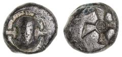 Greek Silver & Bronze Coins Boiotia, Thebes, (Circa 480-460 B.C.), silver stater (12.04 g), obv. Boiotian shield, rev. square incuse with clockwise mill-sail pattern, Q in centre. (S.1783, Myron Hoard
