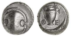 Greek Silver & Bronze Coins Boiotia, Thebes, (425-400 B.C.), silver stater, (11.99 g), obv. Boiotian shield, rev. amphora in incuse circle, with ivy leaf hanging outwards from right handle, across fie