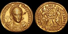 Roman Imperial ROMAN IMPERIAL. Constantius II. A.D. 337-361. AV solidus. 4.39 gm. 21 mm. Antioch mint, 8th officina. Struck circa A.D. 355-361. His pearl-diademed, helmeted, and cuirassed bust facing 
