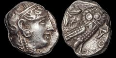 Greek UNCERTAIN EASTERN MINT. Imitating Athens. Circa 353-294 B.C. AR tetradrachm. 16.95 gm. 19 mm. Helmeted head of Athena right, with profile eye / Owl standing right, head facing; olive sprig and c