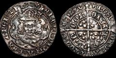 British Hammered Henry VII. 1485-1509. AR groat. 2.97 gm. 25 mm. Class IIIc. Pansy (normal) i.m. London. Facing medieval style bust of more realistic style; crown (no 4) with one plain and one jewelle