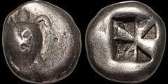 Greek ISLANDS OFF ATTICA. Aegina. Circa 525-480 B.C. AR stater. 11.99 gm. 19 mm. Sea turtle with collar / Incuse square with mill-sail pattern. HGC 6, 429. Meadows, Aegina, Group IIa. Very Fine; richl