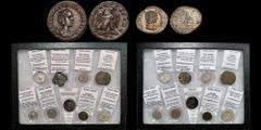 Roman Imperial 9 COINS. An attractive collection of coinage of Roman Augustae from the 1st-3rd Centuries. In handmade display case. •Faustina Senior. AR denarius. Juno. RIC III 338. VF. •Faustina Juni