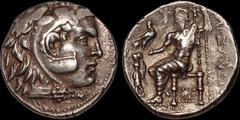 KINGS OF MACEDON. Alexander III 'the Great.' 336-323 B.C. AR tetradrachm. 16.99 gm. 27 mm. Corinth mint. Struck under Philip V, circa 220-215 B.C. Head of Herakles right, wearing lion skin / Zeus Aëto