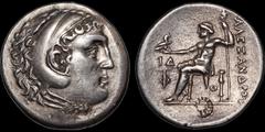 KINGS OF MACEDON. Alexander III 'the Great.' 336-323 B.C. AR tetradrachm. 16.35 gm. 31 mm. Civic issue. Lycia, Phaselis. Dated CY 14 (208/7 B.C.). Head of Herakles right, wearing lion skin / Zeus Aëto