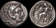 KINGS OF MACEDON. Alexander III 'the Great.' 336-323 B.C. Fourrée tetradrachm. 14.11 gm. 27 mm. Head of Herakles right, wearing lion skin / Zeus Aëtophoros seated left; uncertain mintmark(?) to right.