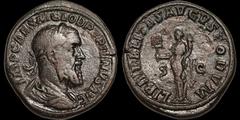 Pupienus. A.D. 238. Æ sestertius. 21.93 gm. 30 mm. Rome mint. His laureate, draped, and cuirassed bust right; IMP CAES M CLOD PVPIENVS AVG / Liberalitas standing left, holding abacus (coin counter) an
