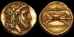 Classic Greece. Robert Ready British Museum electrotype. Calabria. Tarentum. Alexander of Epirus (Alexander Molossus). Died 331 B.C. Gold stater copy. 18 mm. Head of Zeus of Dodona wearing an oak-wrea