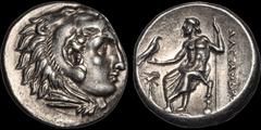 Greek KINGS OF MACEDON. Alexander III the Great. 336-323 B.C. AR drachm. 4.31 gm. 17 mm. Struck under Philip III Arrhidaios, Leonnatos, or Antigonos I Monophthalmos, in the name and types of Alexander