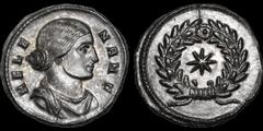 Helena (mother of Constantine the Great). As Nobilissima Femina, A.D. 306-324. Æ follis. 2.96 gm. 19 mm. Thessalonica mint. Struck circa A.D. 318-319. Her draped bust right, hair in bun behind; HELENA