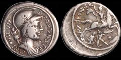 Roman Republican ROMAN REPUBLIC. P. Fonteius P.f. Capito. 55 B.C. AR denarius. 3.80 gm. 19 mm. Rome mint. Draped and helmeted bust of Mars right, with trophy over shoulder; P FONTEIVS P F CAPITO III V