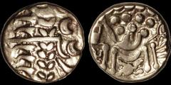 Celtic CELTIC BRITAIN. Belgae. AV stater, "Chute" type. 6.17 gm. 18 mm. Wreath and crescents (disjointed portrait) / A disjointed horse with a crab-like figure below. ABC 746. S. 22. Near Extremely Fi