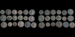 Roman Imperial EIGHTEEN COINS OF CONSTANTINE II AND CONSTANTIUS II.Constantine II: •Follis, Two soldiers, two standards. RIC 244 (R2) (Lyon). Near VF. •Camp gate. RIC 20 (R3) (Constantinople). VF+, so