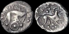 Celtic CELTIC BRITAIN. North Eastern Region. Corieltavi. AR half unit. .47 gm. 12 mm. Boar right / Horse right, pattern of pellets above and below. ABC 1833; this variety not listed; the boar on 1833 