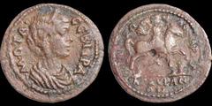 Roman Provincial Otacilia Severa, wife of Philip I. Augusta, A.D. 244-249. Æ. 6.87 gm. 28 mm. PHRYGIA. Ancyra. Her diademed and draped bust right; Μ ΩΤΑ ΣΕΒΗΡΑ around / Horse and rider-god right, chla