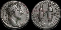 Roman Imperial Marcus Aurelius. A.D. 161-180. Æ sestertius. 21.86 gm. 30 mm. Rome mint. Struck December A.D. 161 - December A.D. 162. His laureate head right; IMP CAES M AVREL ANTONINVS AVG P M / Marc
