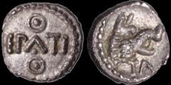 Celtic Britain CELTIC BRITAIN. Southern: Regini and Atrebates. Epaticcus. Circa A.D. 20-40. AR minim. .29 gm. 8.5 mm. A pellet-in-annulet above and below EPATI; outer circle formed of pellets / The he