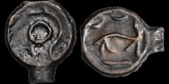 Celtic Britain CELTIC BRITAIN. KENT. Cantiaci. Æ potin unit, cast. 2.40 gm. 18 mm. Class I. Outline head of Apollo left / Bull indicated by a few lines, bull indicated by curved lines. ABC 150. S. 63.