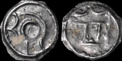 Celtic Britain CELTIC BRITAIN. KENT. Cantiaci. Æ potin unit, cast. 1.53 gm. 18 mm. Class I. Outline head of Apollo left / Bull indicated by a few lines. S. 63 var. ABC 150 var. Good Very Fine; glossy 