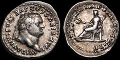 Roman Imperial Titus. A.D. 79-81. AR denarius. 3.54 gm. 19 mm. Rome mint. Struck after 1 July A.D. 79. His laureate head right; IMP TITVS CAES VESPASIAN AVG P M / Ceres seated left, holding grain ears
