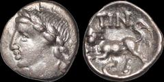 Celtic Britain CELTIC BRITAIN. Southern: Regini and Atrebates. Tincomarus. Circa 25 B.C - A.D. 10. AR unit. 1.01 gm. 12 mm. A laureate head of good style left / A bull charging left; TIN above. S. 84.