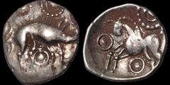 Celtic Britain CELTIC BRITAIN. North Eastern region. Corieltauvi, uninscribed silver. Mid to Late 1st Century B.C. AR unit. 1.44 gm. 16 mm. Bristle-backed boar with long snout right; dotted circle aro