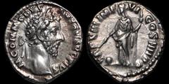Roman Imperial Commodus. A.D. 177-192. AR denarius. 3.14 gm. 17 mm. Rome mint. Struck A.D. 183. His laureate head right; M COMMODVS ANTON AVG PIVS / Providentia standing left, holding wand over globe 