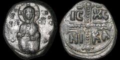 Byzantine BYZANTINE EMPIRE. Time of Michael IV. Circa 1034-1041, Crusades era. Æ follis (anonymous). 9.04 gm. 26 mm. Class C. Constantinople mint. Christ standing facing, holding Gospels and raising h