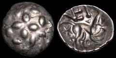 Celtic Britain CELTIC BRITAIN. North Eastern region. Corieltauvi, Vepo. A.D. 15-40. AR half unit. .45 gm. 13 mm. Faint semblance of a wreath / Horse right; VEP above. S. 409. ABC 1887 (Rare). Near Ext