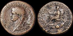 Roman Imperial Nero Claudius Drusus. Died 9 B.C. Orichalcum sestertius. 25.5 gm. 36 mm. Rome mint. Posthumous. Struck under Claudius, A.D. 42-43. His bare head left; NERO CLAVDIVS DRVSVS GERMANICVS IM