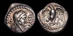 Celtic Britain CELTIC BRITAIN. Southern: Regini and Atrebates. Epaticcus. Circa A.D. 20-40. AR unit. 1.2 gm. 11 mm. Bust right, wearing lion skin; EPATI upwards before / Eagle standing facing on snake