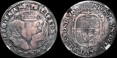 British Hammered Philip and Mary. 1554-1558. AR shilling. 31 mm. 1555. Facing busts of Philip and Mary; English titles only / Crowned shield of arms; X - II beside the crown. S. 2501. N. 1968. NGC F15