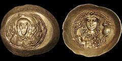 Byzantine BYZANTINE EMPIRE. Michael VII Ducas. 1071-1078. AV histamenon nomisma. 4.3 gm. 28 mm. Constantinople mint. Facing bust of Christ, holding book of Gospels and raising hand in benediction / Fa