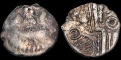 Celtic Britain CELTIC BRITAIN. South Western Region. Durotriges. 1st Century B.C. AR unit. .91 gm. 12 mm. Vestiges of the "three men in a boat" design / A geometric design, a "zigzag" line with dotted