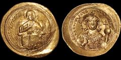 Byzantine BYZANTINE EMPIRE. Constantine IX Monomachus. 1042-1055. AV histamenon nomisma. 4.39 gm. 30 mm. Constantinople mint. Struck 1042-1046. Christ enthroned facing / Crowned bust of Constantine fa