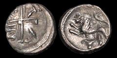 Celtic Britain CELTIC BRITAIN. Southern: Regini and Atrebates. Tincomarus. Ca 25 B.C - A.D. 10. AR unit. 1.21 gm. 12 mm. A cross; T I N C in angles / A lion leaping left, a bucranium below. S. 87. ABC