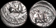 Celtic Britain CELTIC BRITAIN. Southern: Regini and Atrebates. Verica. Circa A.D. 10-40. AR unit. 1 gm. 12 mm. Warrior riding right on a horse; COMMI F below / Warrior carrying a spear riding right on