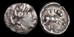 Celtic Britain CELTIC BRITAIN. Southern: Regini and Atrebates. Tincomarus. Circa 25 B.C - A.D. 10. AR unit. 1.1 gm. 11.5 mm. A laureate head of classic style right (imitative of Alexander drachms) / A