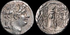 KINGS OF CAPPADOCIA. Ariarathes VI Epiphanes Philopator. Circa 118-106 B.C. AR tetradrachm. 16.34 gm. 27 mm. In the name and types of Antiochos VII of Syria. Mint II, emission 10. Diademed head of Ant