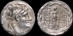 KINGS OF CAPPADOCIA. Ariarathes VI Epiphanes Philopator. Circa 118-106 B.C. AR tetradrachm. 16.44 gm. 27 mm. In the name and types of Antiochos VII of Syria. Mint II, emission 11. Diademed head of Ant