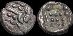 Celtic Britain CELTIC BRITAIN. South Western Region. Durotriges. Circa 58 B.C. - A.D. 43. Billon stater. 3.69 gm. 16 mm. Cranborne Chase type. Wreath and crescents (disjointed portrait of Apollo right