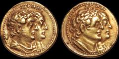 Greek Classic Greece. Robert Ready British Museum electrotype. Egypt. Ptolemy II and Arsinoe II. Ptolemy II, 285-246 B.C. Gold octodrachm copy. 27.5 mm. Their conjoined heads right / Conjoined heads o