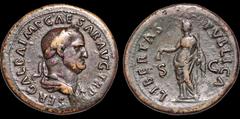 Roman Imperial Galba. A.D. 68-69. Æ sestertius. 26.5 gm. 36 mm. Rome mint, officina C1. Struck circa October A.D. 68. His laureate and draped bust right; SER GALBA IMP CAESAR AVG TR P / Libertas stand