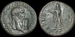 Roman Imperial Claudius. A.D. 41-54. Æ sestertius. 27.17 gm. 35 mm. Rome mint. Struck A.D. 42-43. Countermark PROB within rectangular incuse, most likely applied at a military center in Britain (see n