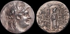 Greek KINGS OF CAPPADOCIA. Ariarathes VI Epiphanes Philopator. Circa 118-106 B.C. AR tetradrachm. 27 mm. In the name and types of Antiochos VII of Syria. Mint II, emission 12. Diademed head of Antioch